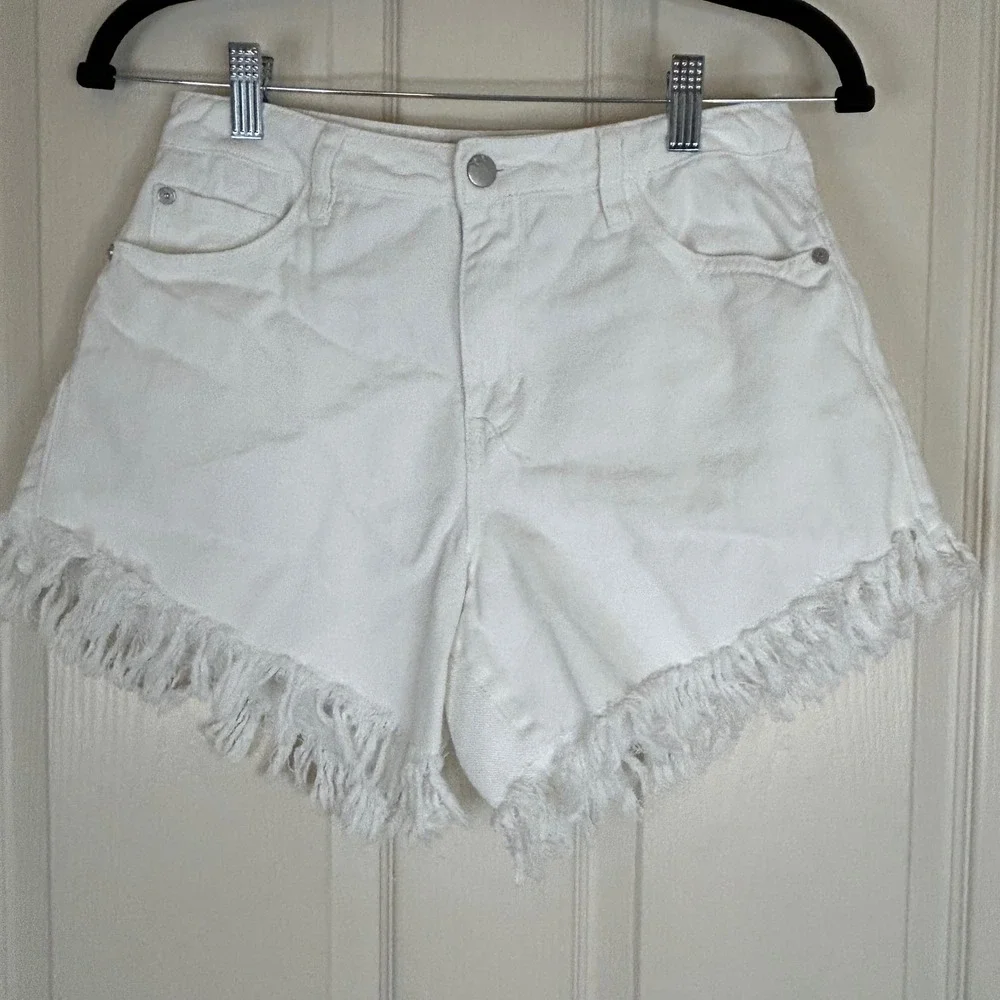 Habitual Girl White Denim High Waist Frayed‎ Hem Shorts Teen Size 16